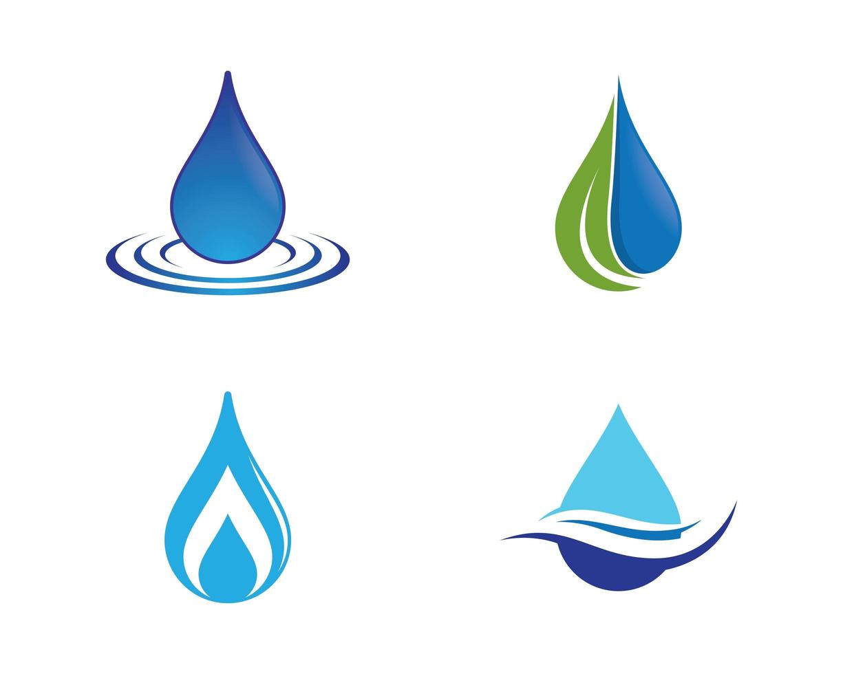 blauwe en groene waterdruppel icon set vector