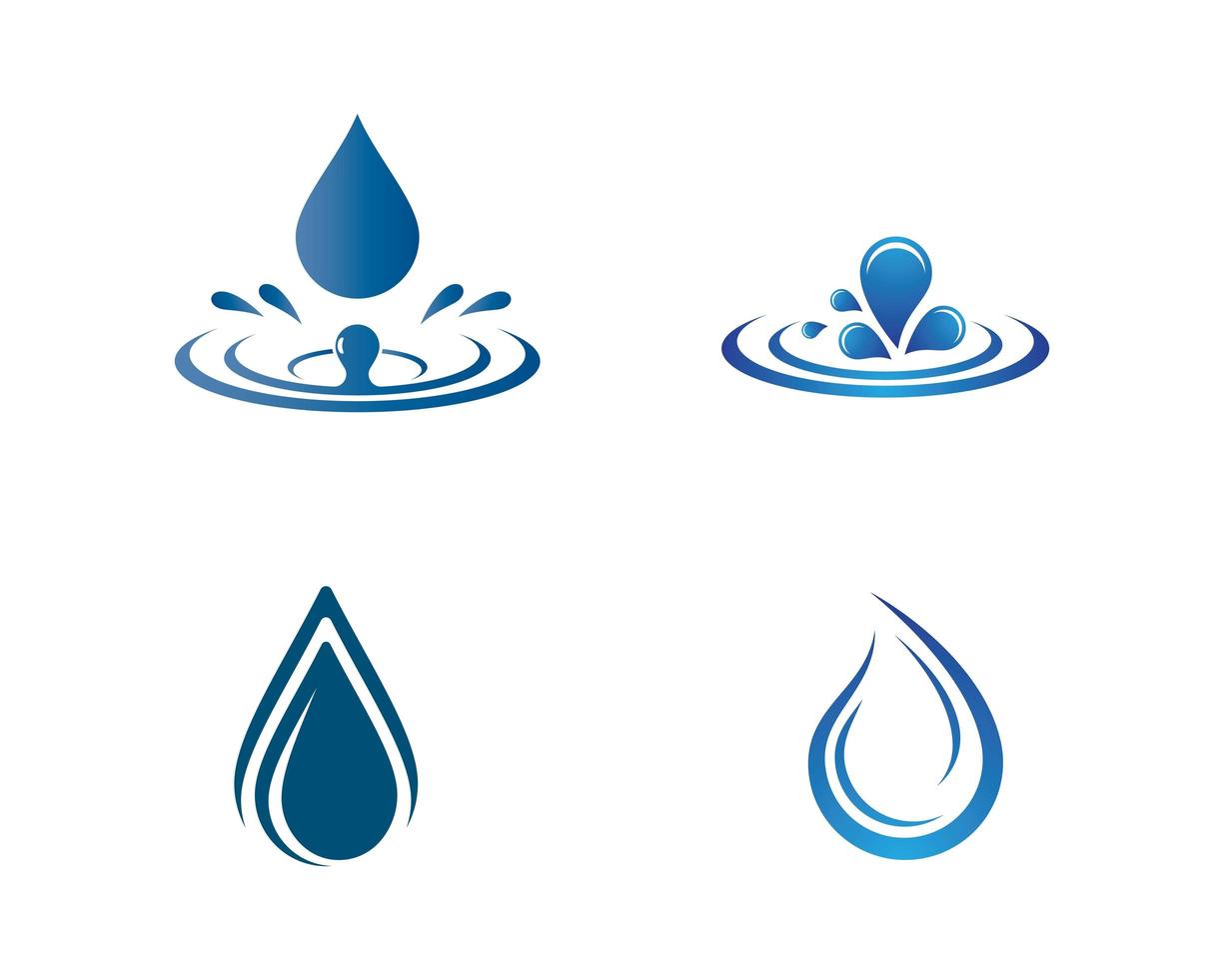 blauwe waterdruppel en splash icon set vector