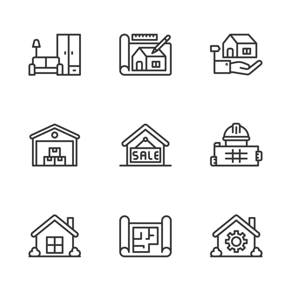 model- huis lijn pictogrammen vector illustratie , gebouw , huis , woon- huis