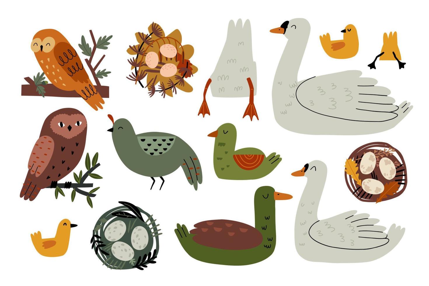 reeks met vogelstand en nesten. hand- getrokken vlak vector illustratie