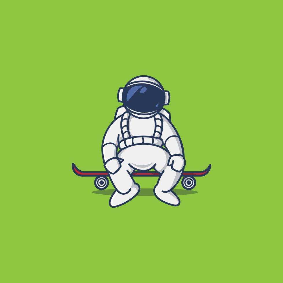 chibi astronaut zittend Aan een skateboard vector