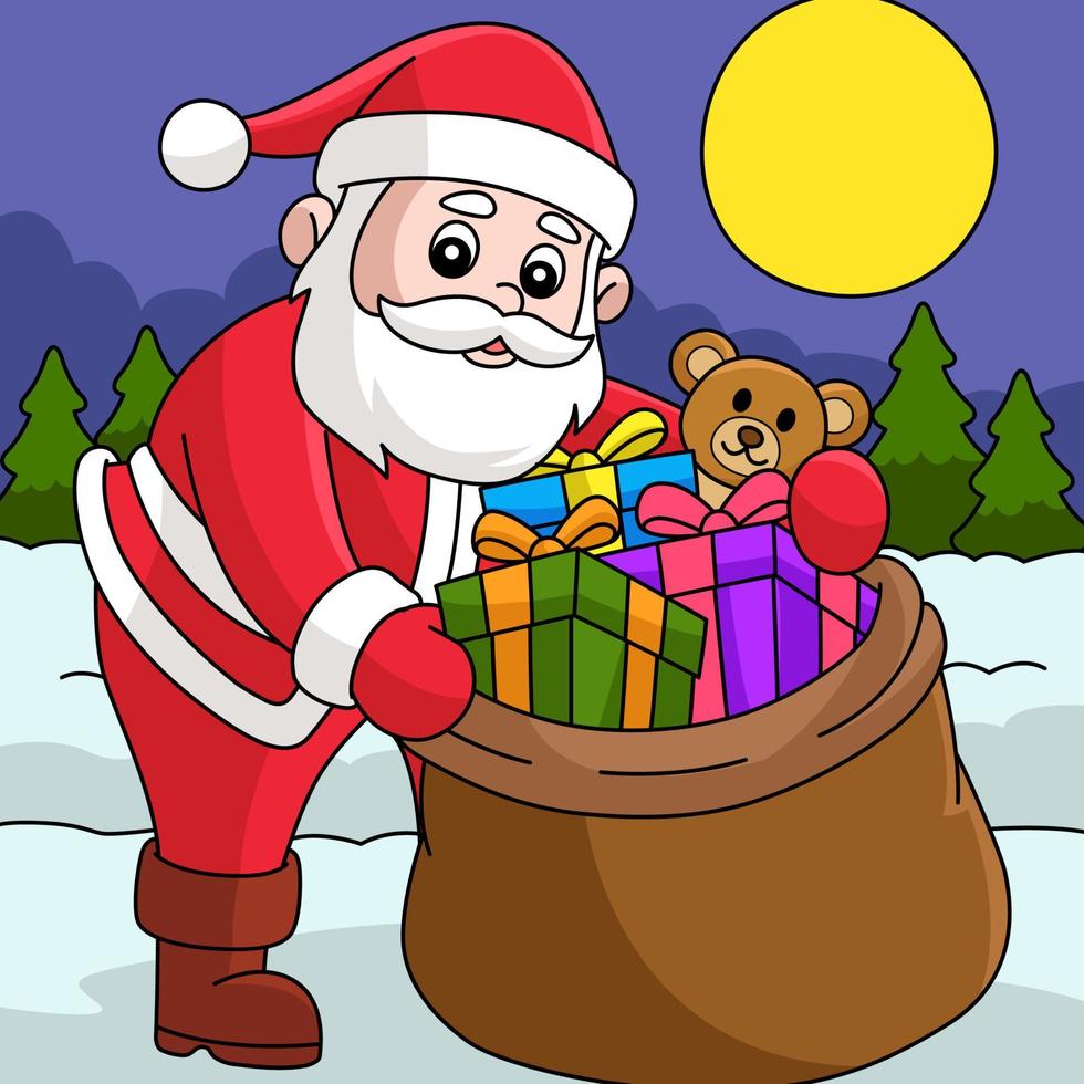 Kerstmis de kerstman claus met zak gekleurde tekenfilm vector