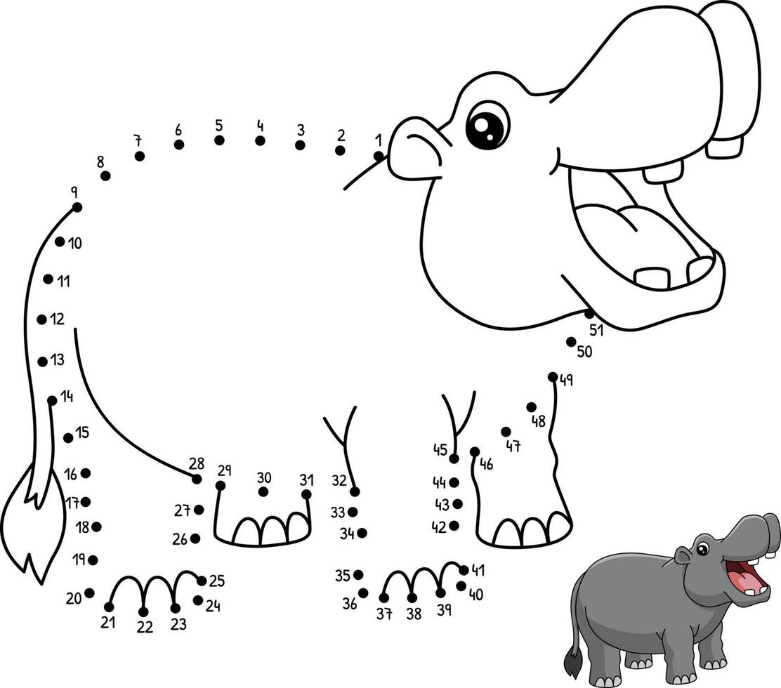 punt naar punt nijlpaard kleur bladzijde voor kinderen vector