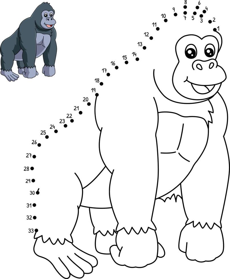 punt naar punt gorilla kleur bladzijde voor kinderen vector