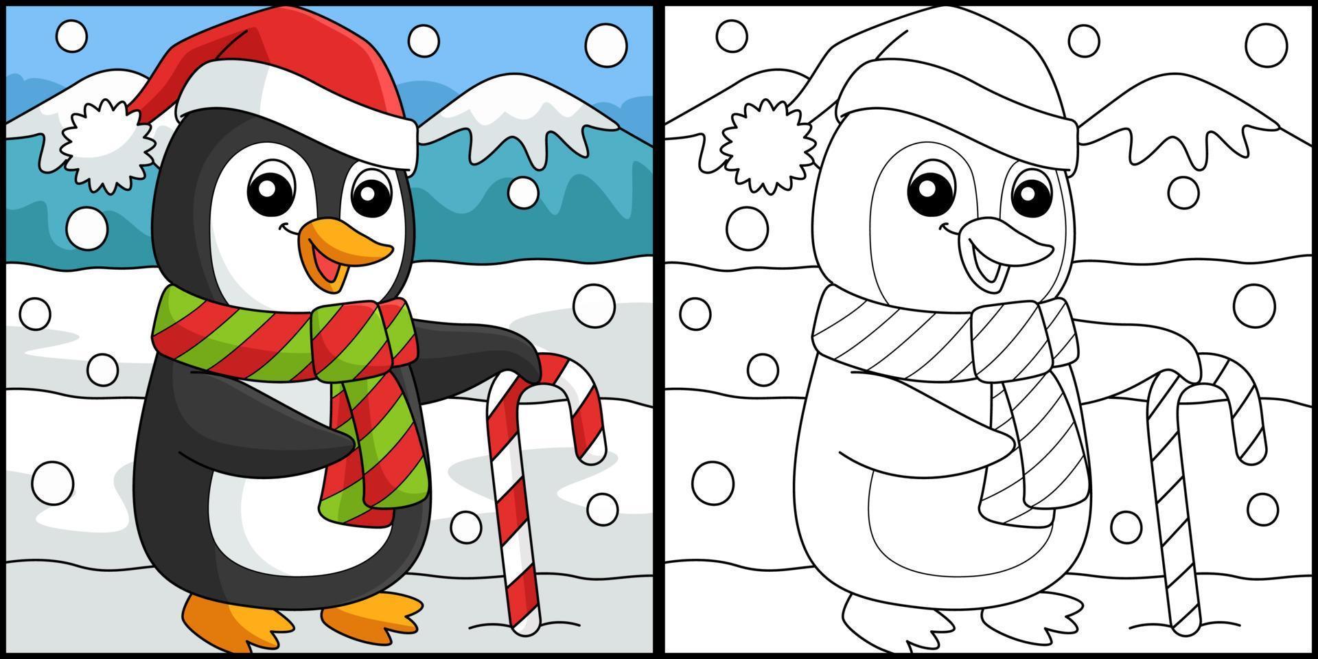 Kerstmis de kerstman pinguïn kleur bladzijde illustratie vector