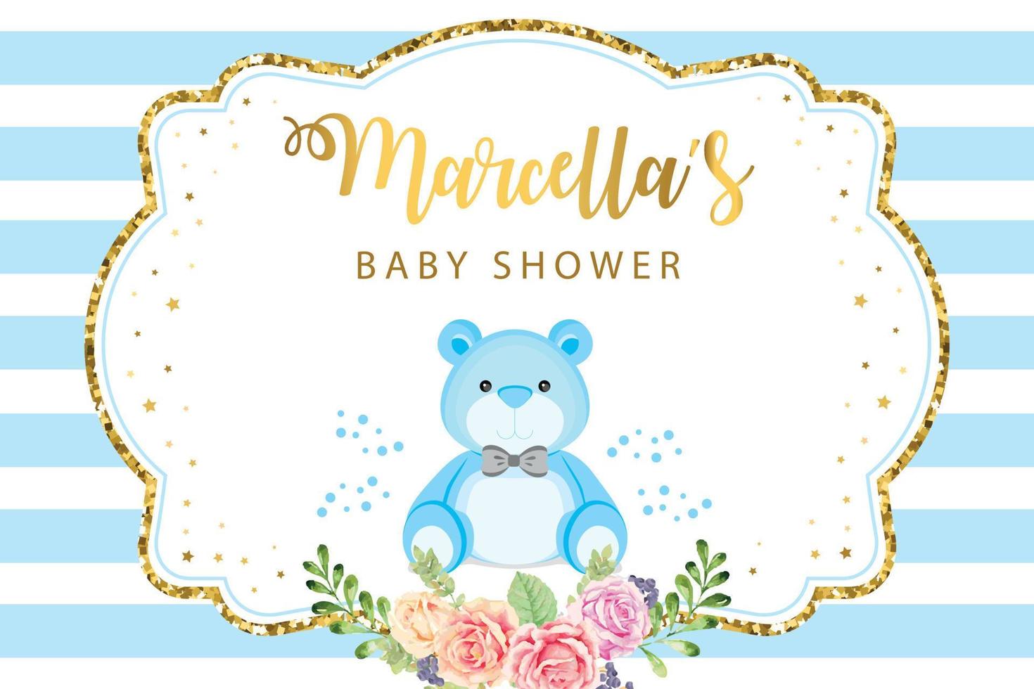 baby douche partij backdrop met blauw beer vector