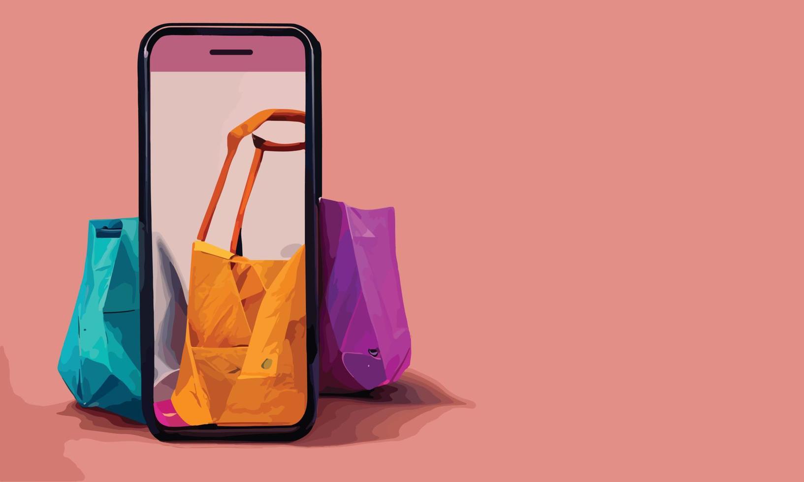 online boodschappen doen of levering concept illustratie 3d vector tonen karretje, Tassen en dozen. modern modieus ontwerp helder kleuren Aan smartphone