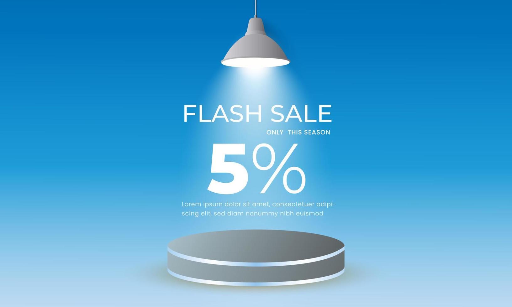 flash uitverkoop met 5 procent korting achtergrond met lichten Aan en podium vector
