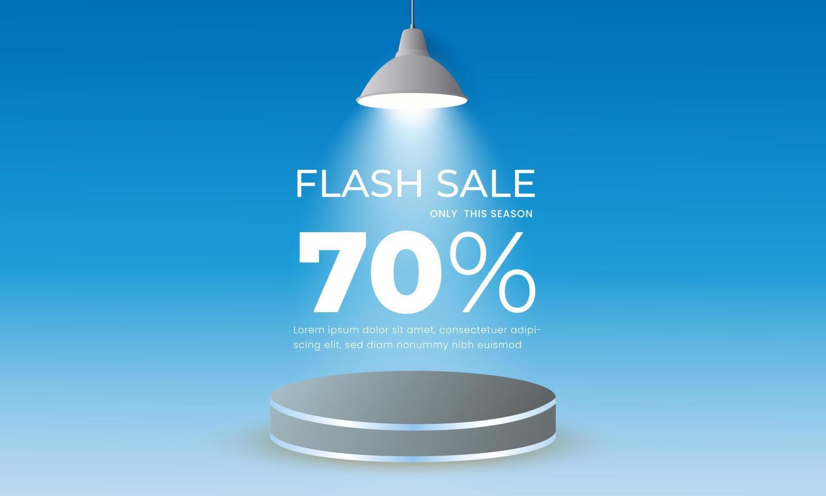 flash uitverkoop met 70 procent korting achtergrond met lichten Aan en podium vector