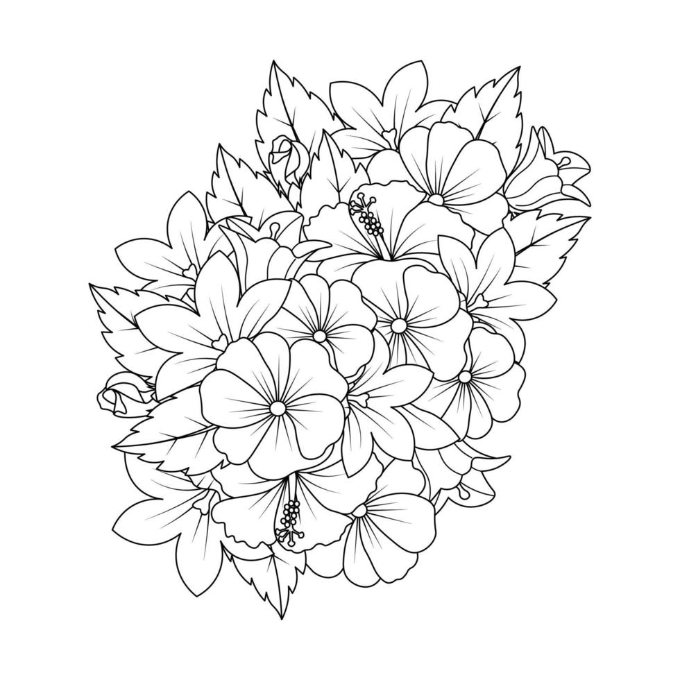 hibiscus bloem tekening kunst ontwerp van kleur bladzijde met gedetailleerd lijn kunst vector grafisch