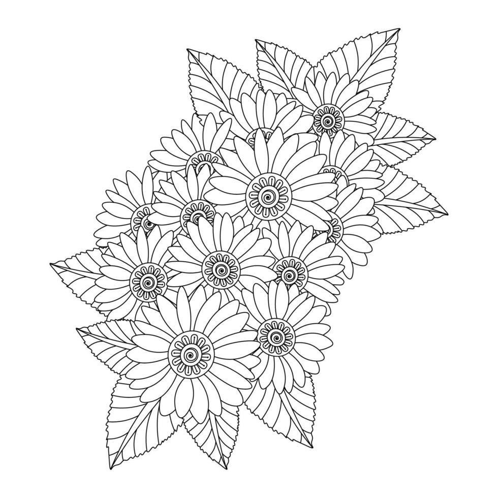 mooi bloemen kleur bladzijde met potlood schetsen tekening gedetailleerd in vector grafisch van lijn kunst