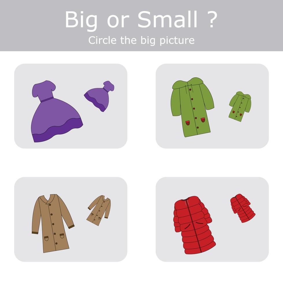 bij elkaar passen de kleren door grootte groot of klein. kinderen leerzaam spel. vector