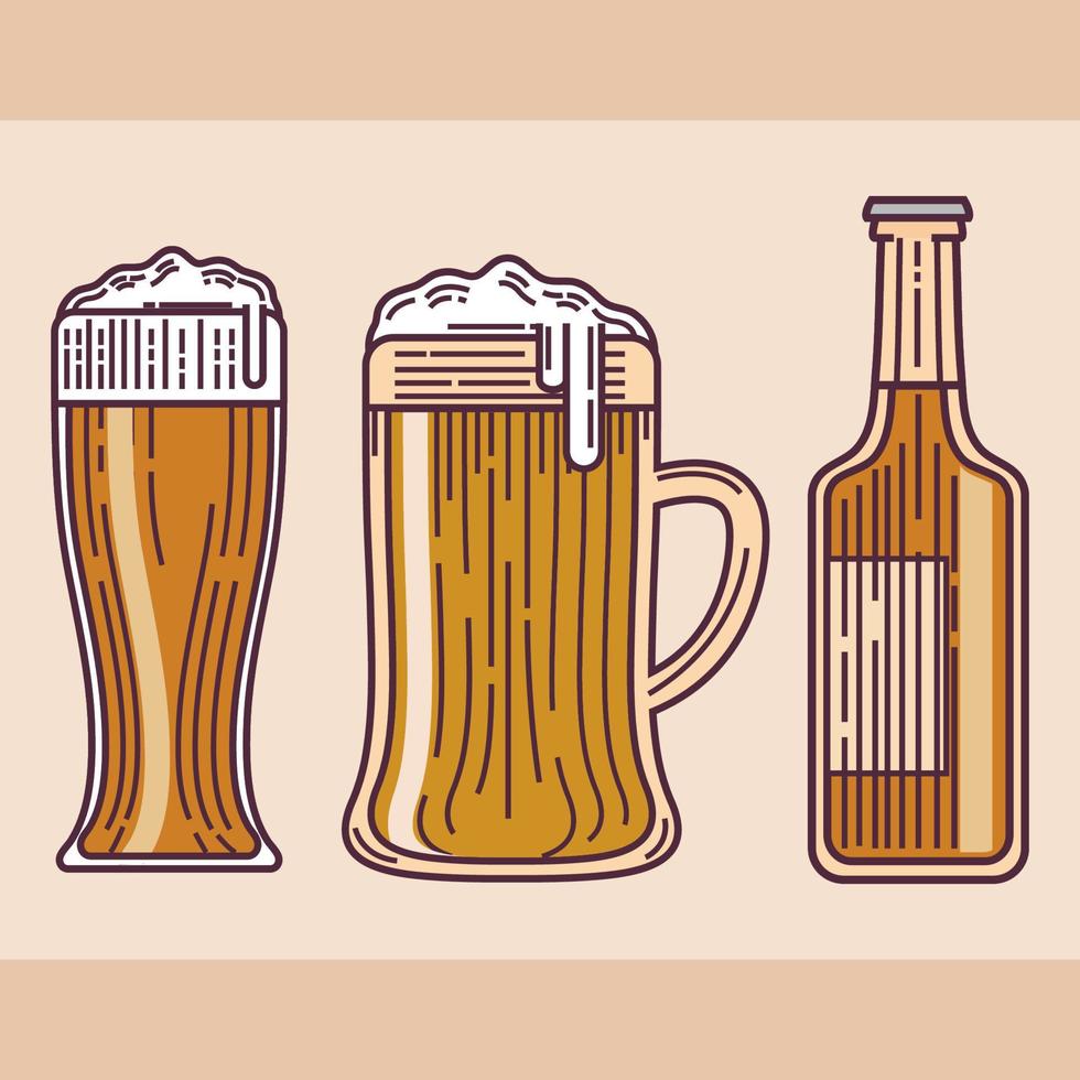 bier fles en cups vector