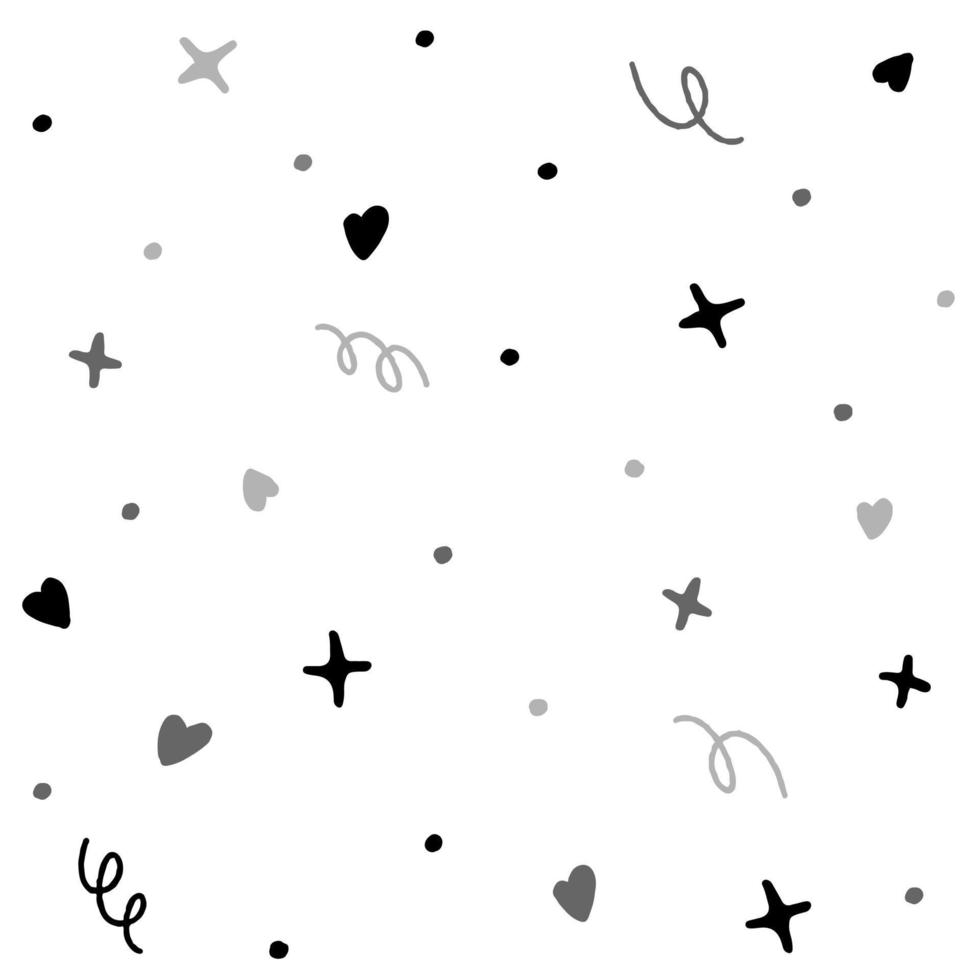 schattig confetti bestrooi fonkeling schijnen klein stip punt lijn mini hart abstract zwart wit grijs naadloos patroon achtergrond vector