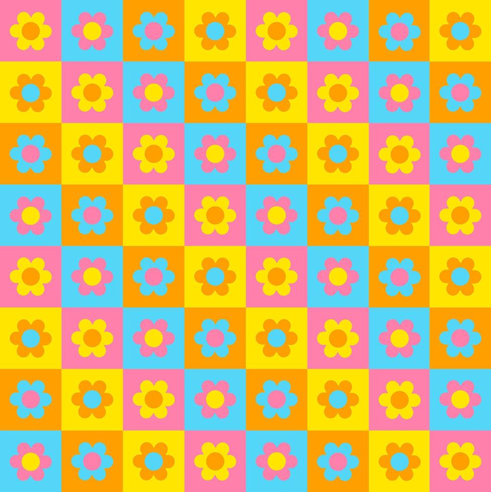 pastel blauw roze geel oranje kleur madeliefje bloem controleren geruit plaid katoenen stof patroon illustratie tafelkleed, picknick mat inpakken papier, mat, kleding stof, textiel, sjaal vector