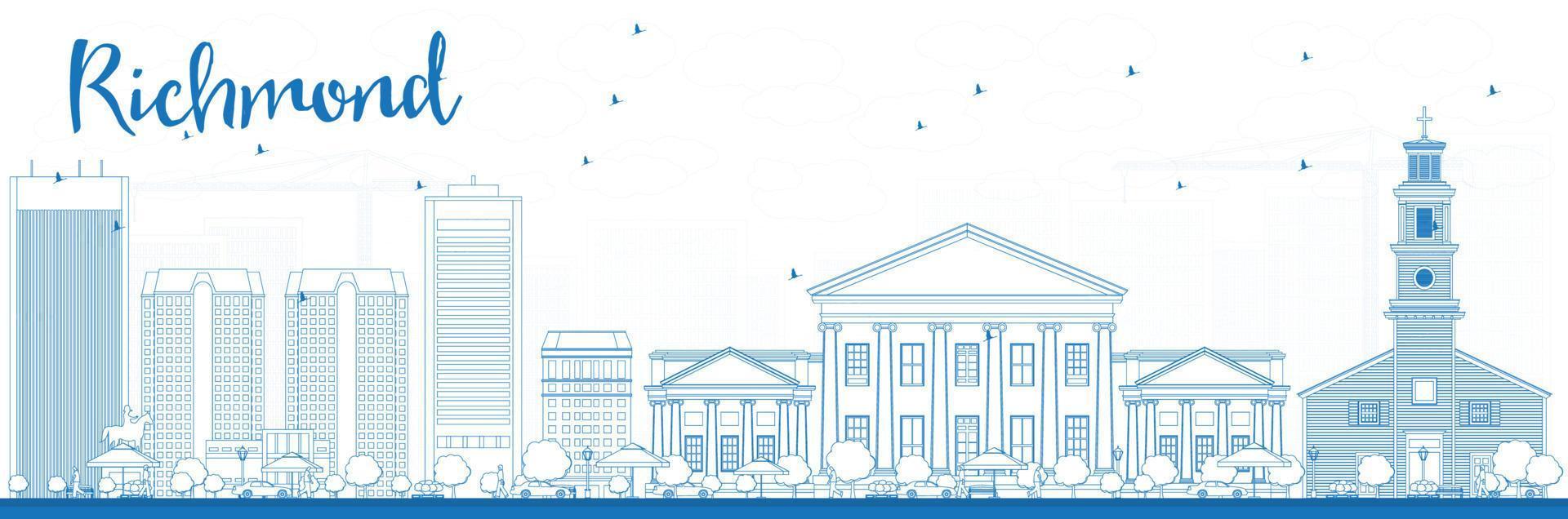 schets de skyline van richmond virginia met blauwe gebouwen. vector