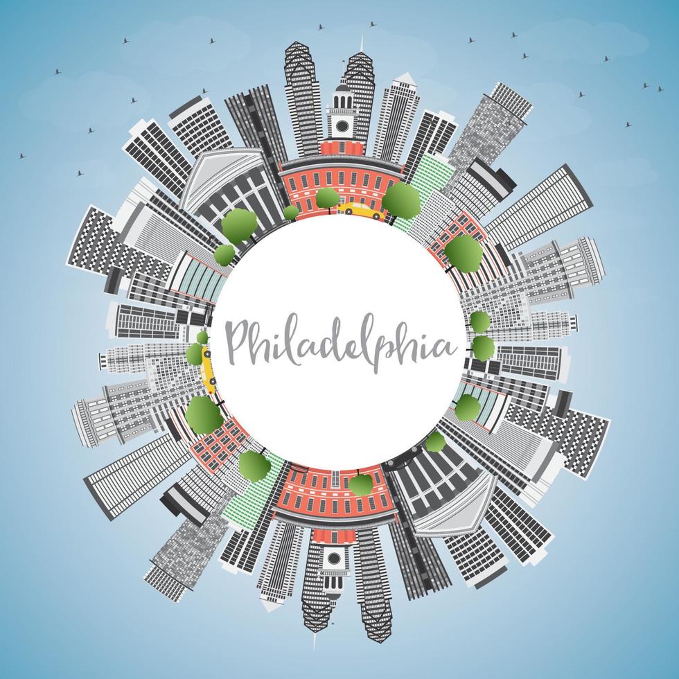 Philadelphia horizon met grijs gebouwen, blauw lucht en kopiëren ruimte. vector