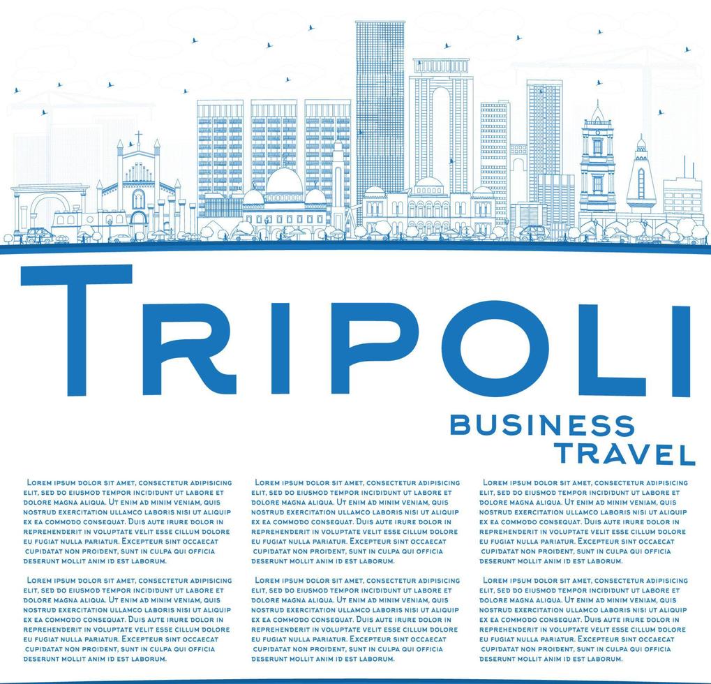 schets tripoli horizon met blauw gebouwen en kopiëren ruimte. vector