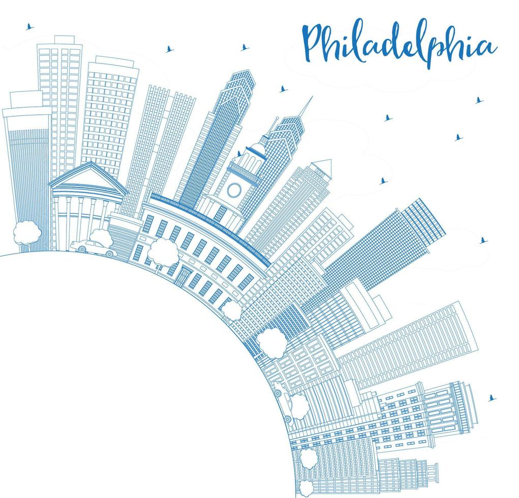 schets Philadelphia horizon met blauw gebouwen en kopiëren ruimte. vector