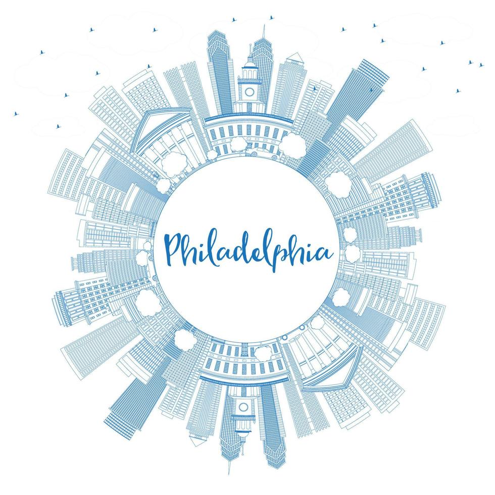 schets Philadelphia horizon met blauw gebouwen en kopiëren ruimte. vector