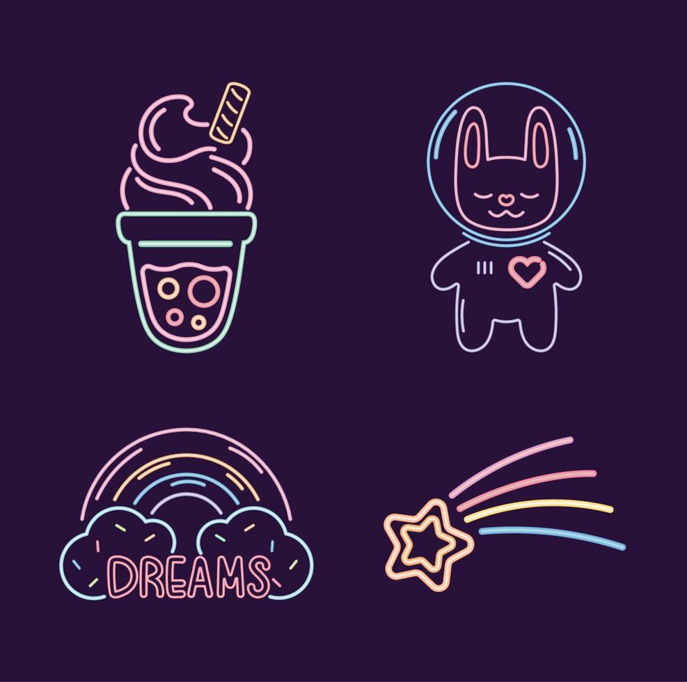 pictogrammen neon kawaii vector