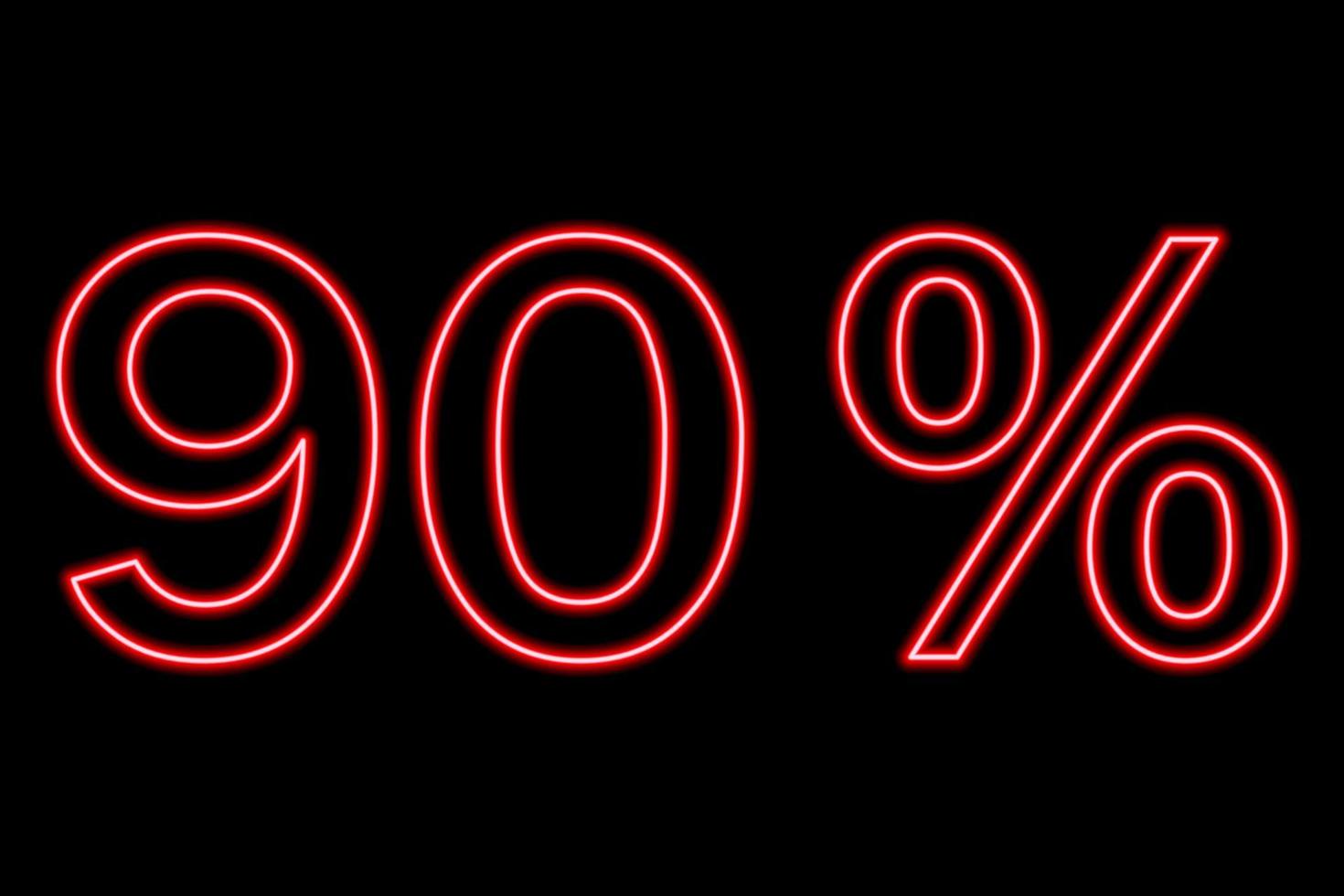 90 procent opschrift Aan een zwart achtergrond. rood lijn in neon stijl. vector
