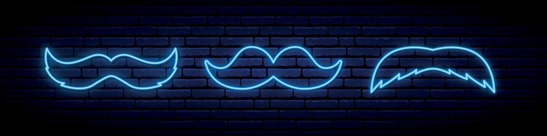 reeks van 3 blauw neon snor pictogrammen. vector