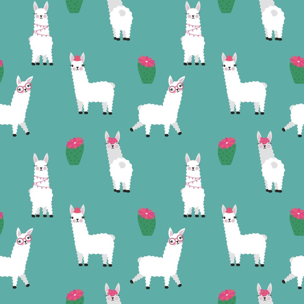 schattig lama's met cactus patroon geïsoleerd vector illustratie. grappig dieren poster.