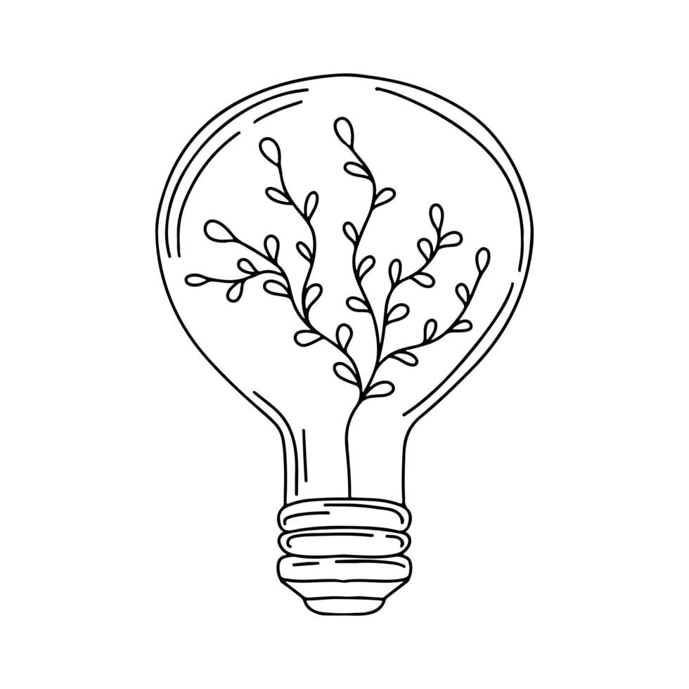 lamp met fabriek in hand- getrokken tekening stijl. eco energie concept. vector illustratie geïsoleerd Aan wit achtergrond.