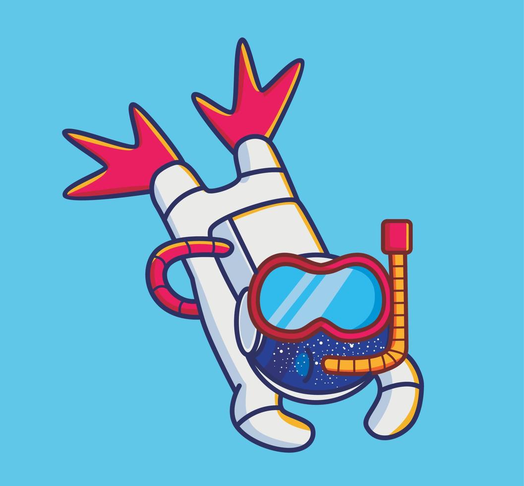 schattig astronaut duiken snorkelen. tekenfilm reizen vakantie vakantie zomer concept geïsoleerd illustratie. vlak stijl geschikt voor sticker icoon ontwerp premie logo vector. mascotte karakter vector