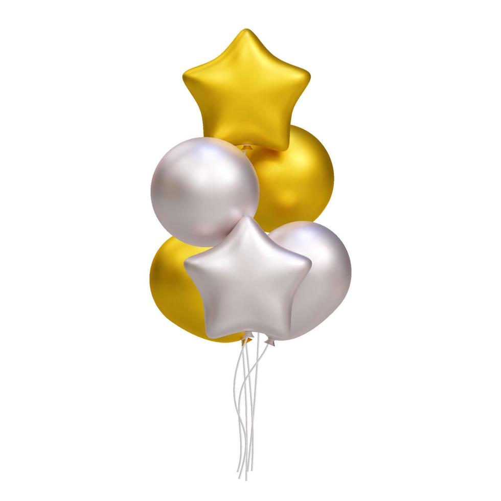 bundel van realistisch 3d gouden en zilver ballonnen. vector illustratie decoratie voor kaart, partij, ontwerp, folder, poster, banier, web, reclame