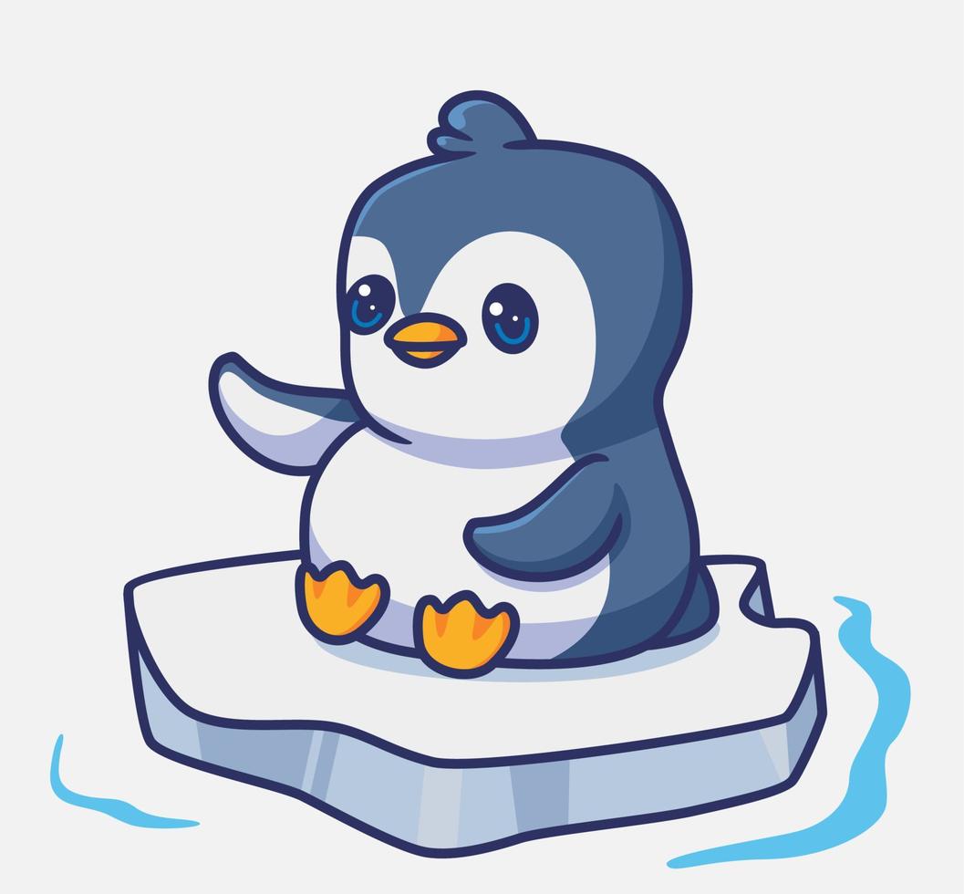 schattig pinguïn zittend Aan ijs. geïsoleerd tekenfilm dier illustratie. vlak stijl sticker icoon ontwerp premie logo vector. mascotte karakter vector