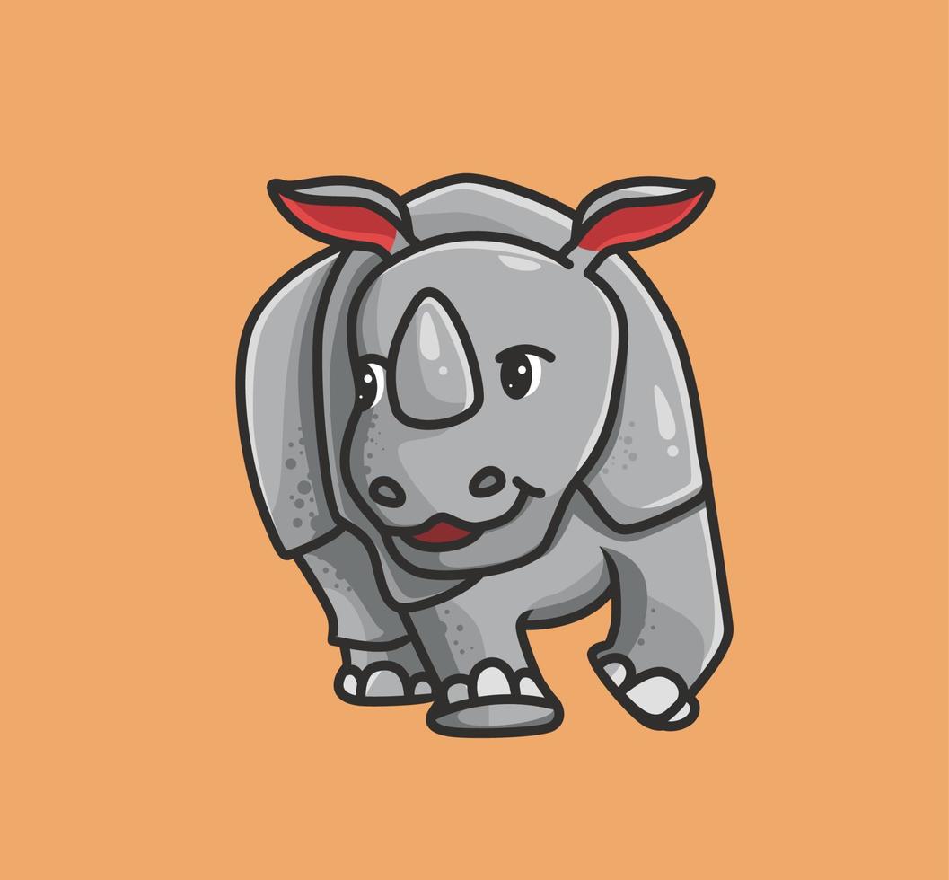 schattig neushoorn wandelen. tekenfilm dier natuur concept geïsoleerd illustratie. vlak stijl geschikt voor sticker icoon ontwerp premie logo vector. mascotte karakter vector