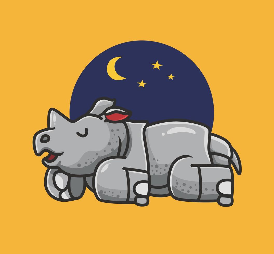 schattig neushoorn slapen. tekenfilm dier natuur concept geïsoleerd illustratie. vlak stijl geschikt voor sticker icoon ontwerp premie logo vector. mascotte karakter vector