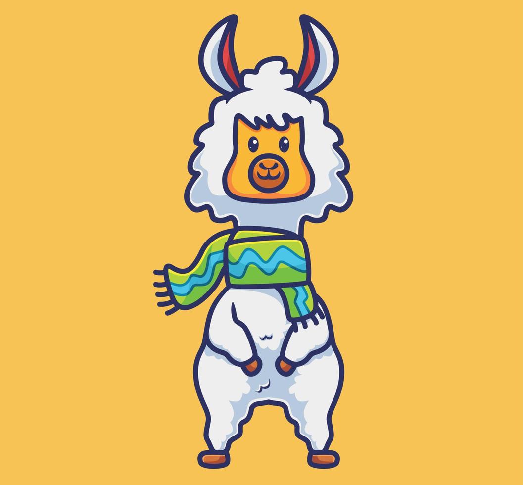 schattig alpaca vervelend sjaal. tekenfilm dier natuur concept geïsoleerd illustratie. vlak stijl geschikt voor sticker icoon ontwerp premie logo vector. mascotte karakter vector