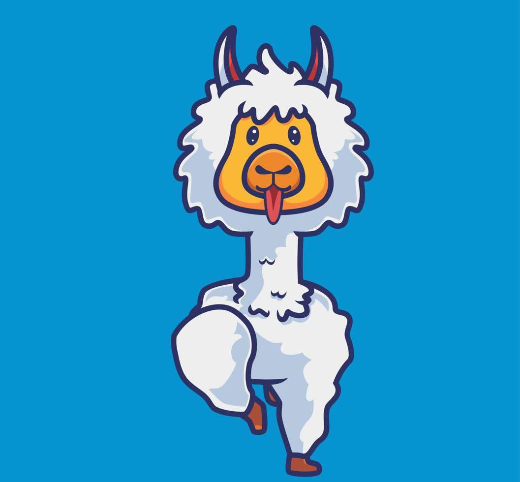 schattig alpaca wandelen. tekenfilm dier natuur concept geïsoleerd illustratie. vlak stijl geschikt voor sticker icoon ontwerp premie logo vector. mascotte karakter vector