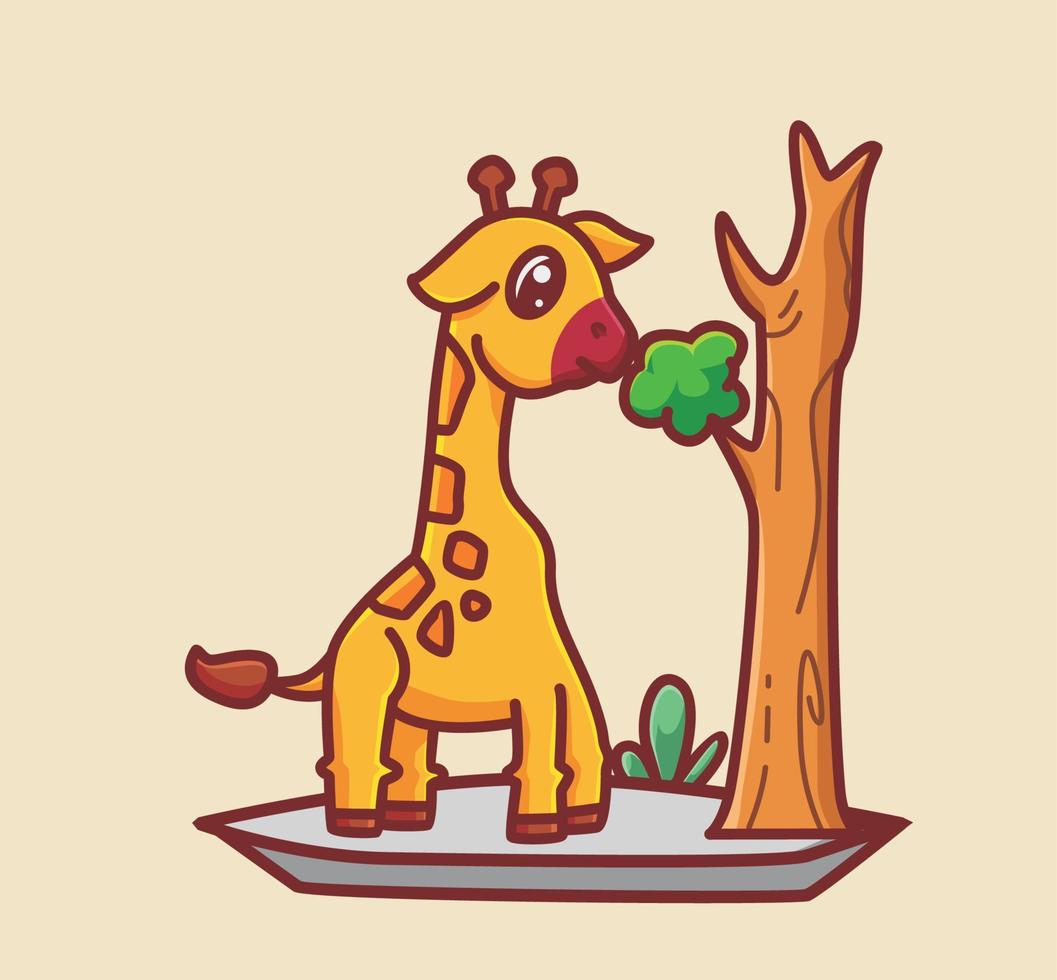 schattig giraffe aan het eten blad. tekenfilm dier voedsel concept geïsoleerd illustratie. vlak stijl geschikt voor sticker icoon ontwerp premie logo vector. mascotte karakter vector