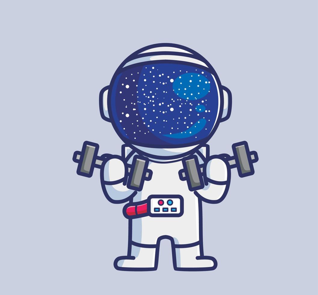 schattig astronaut hijs- een halter. tekenfilm sport- concept geïsoleerd illustratie. vlak stijl geschikt voor sticker icoon ontwerp premie logo vector. mascotte karakter vector