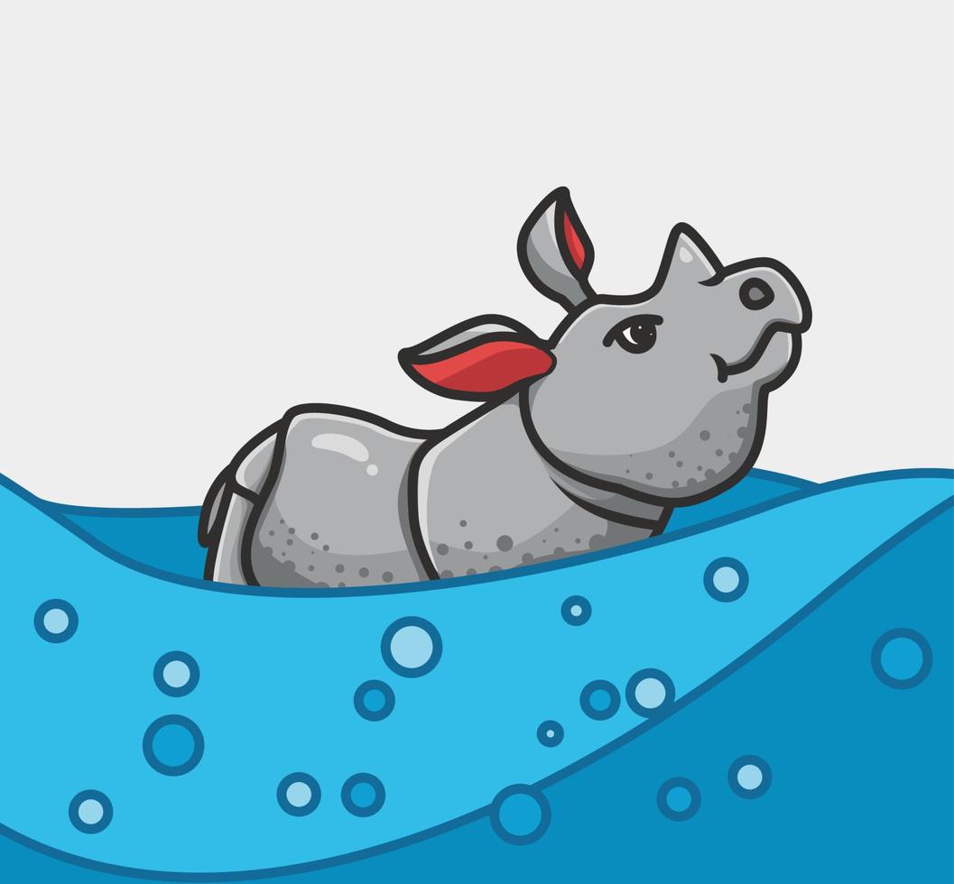 schattig neushoorn in de water. tekenfilm dier vlak stijl illustratie icoon premie vector logo mascotte geschikt voor web ontwerp banier karakter