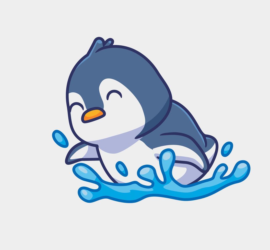 schattig pinguïn zwemmen. geïsoleerd tekenfilm dier illustratie. vlak stijl sticker icoon ontwerp premie logo vector. mascotte karakter vector