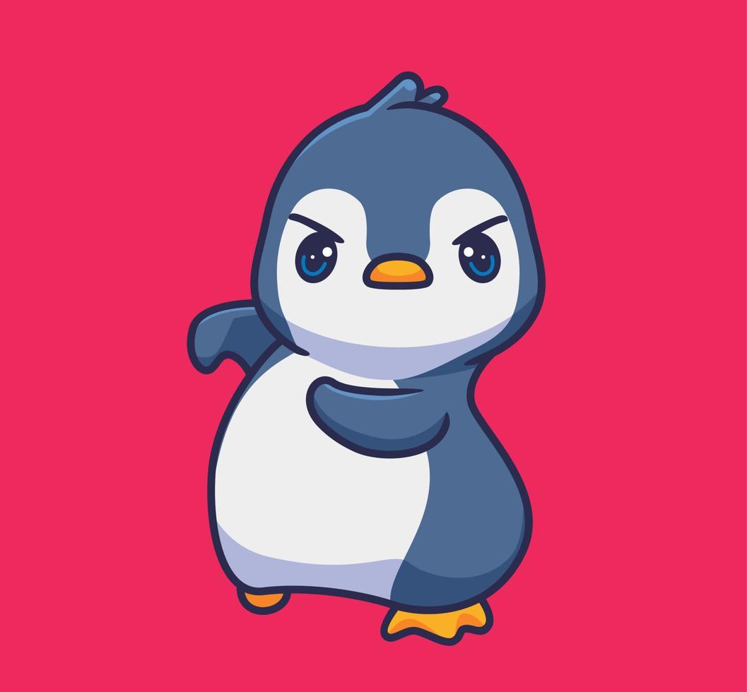 schattig pinguïn krijgen boos klaar naar gevecht. geïsoleerd tekenfilm dier illustratie. vlak stijl sticker icoon ontwerp premie logo vector. mascotte karakter vector