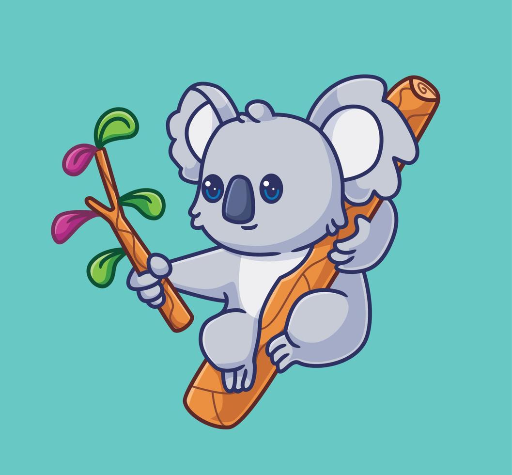 schattig tekenfilm koala hangende Aan boom Holding Afdeling. geïsoleerd tekenfilm dier illustratie vector