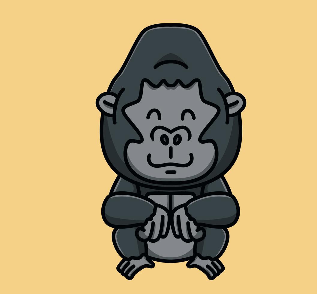 schattig tekenfilm gorilla aan het wachten. dier vlak tekenfilm stijl illustratie icoon premie vector logo mascotte geschikt voor web ontwerp banier karakter