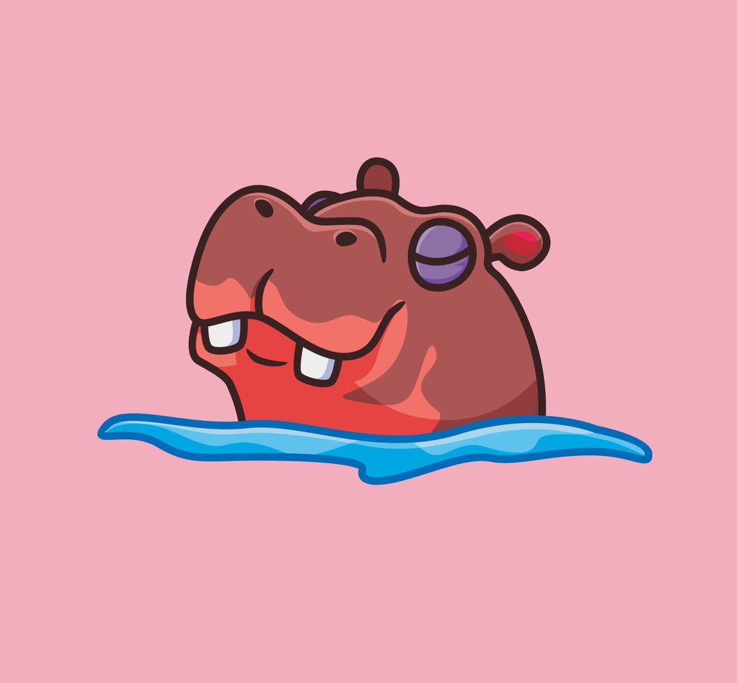 schattig nijlpaard baden. geïsoleerd tekenfilm dier illustratie. vlak stijl sticker icoon ontwerp premie logo vector. mascotte karakter vector