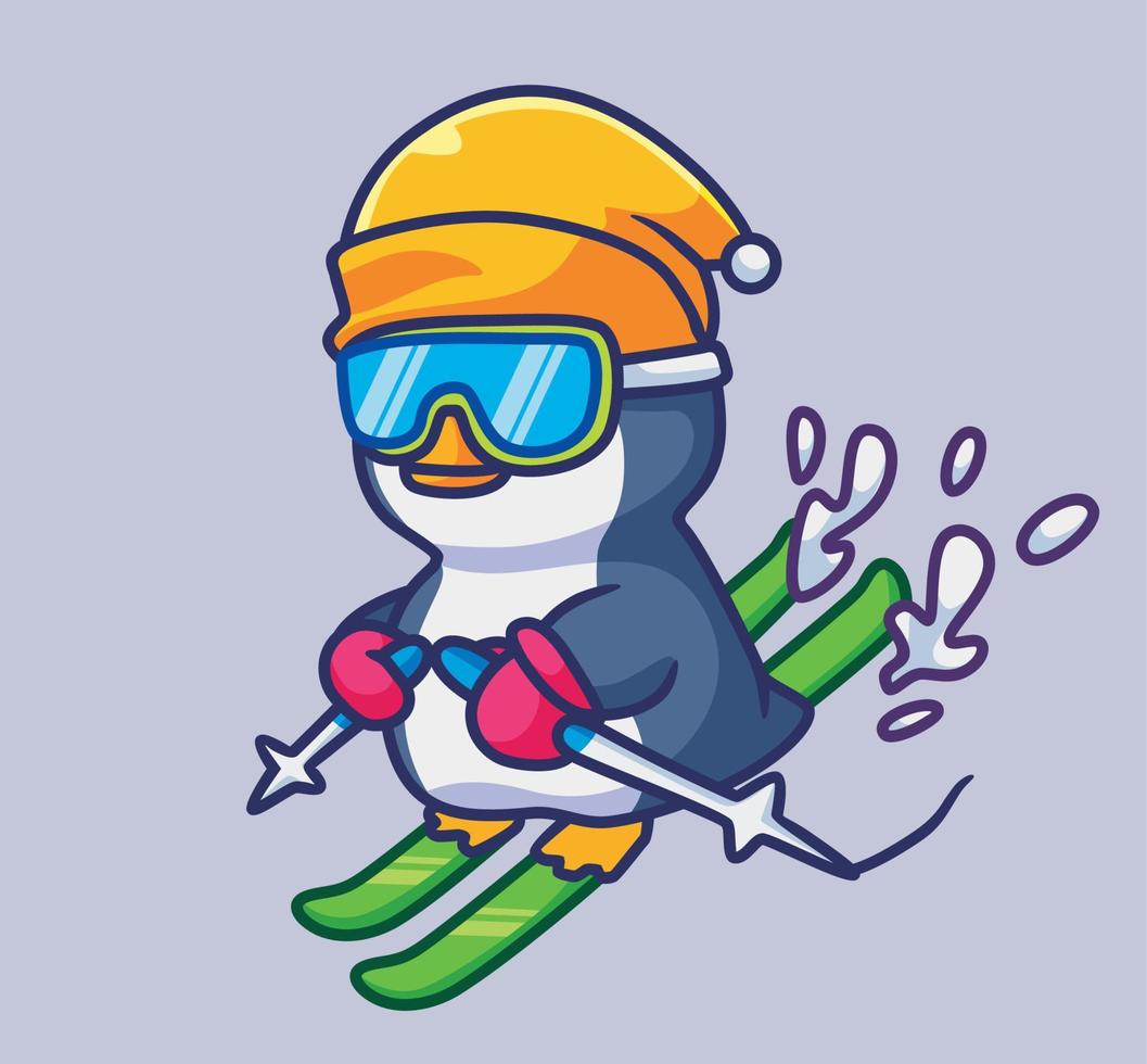 schattig pinguïn spelen het schaatsen. geïsoleerd tekenfilm dier illustratie. vlak stijl sticker icoon ontwerp premie logo vector. mascotte karakter vector
