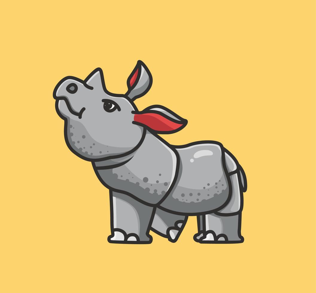 schattig neushoorn op zoek omhoog met dik huid. tekenfilm dier vlak stijl illustratie icoon premie vector logo mascotte geschikt voor web ontwerp banier karakter