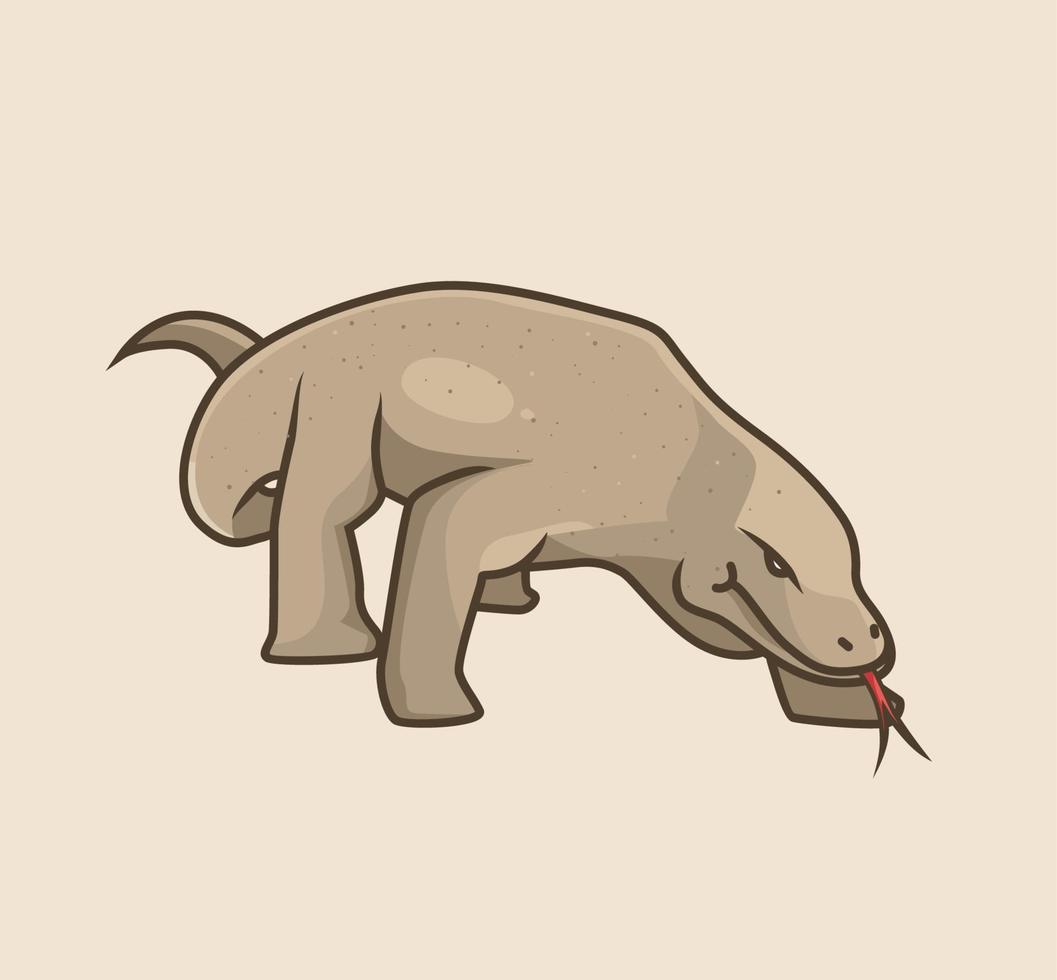 schattig komodo draak giftig speeksel in komodo eiland. tekenfilm dier natuur concept geïsoleerd illustratie. vlak stijl geschikt voor sticker icoon ontwerp premie logo vector. mascotte karakter vector