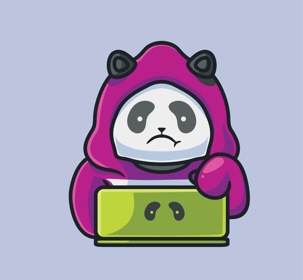 schattig panda hacker Aan laptop. geïsoleerd tekenfilm dier technologie illustratie. vlak stijl geschikt voor sticker icoon ontwerp premie logo vector