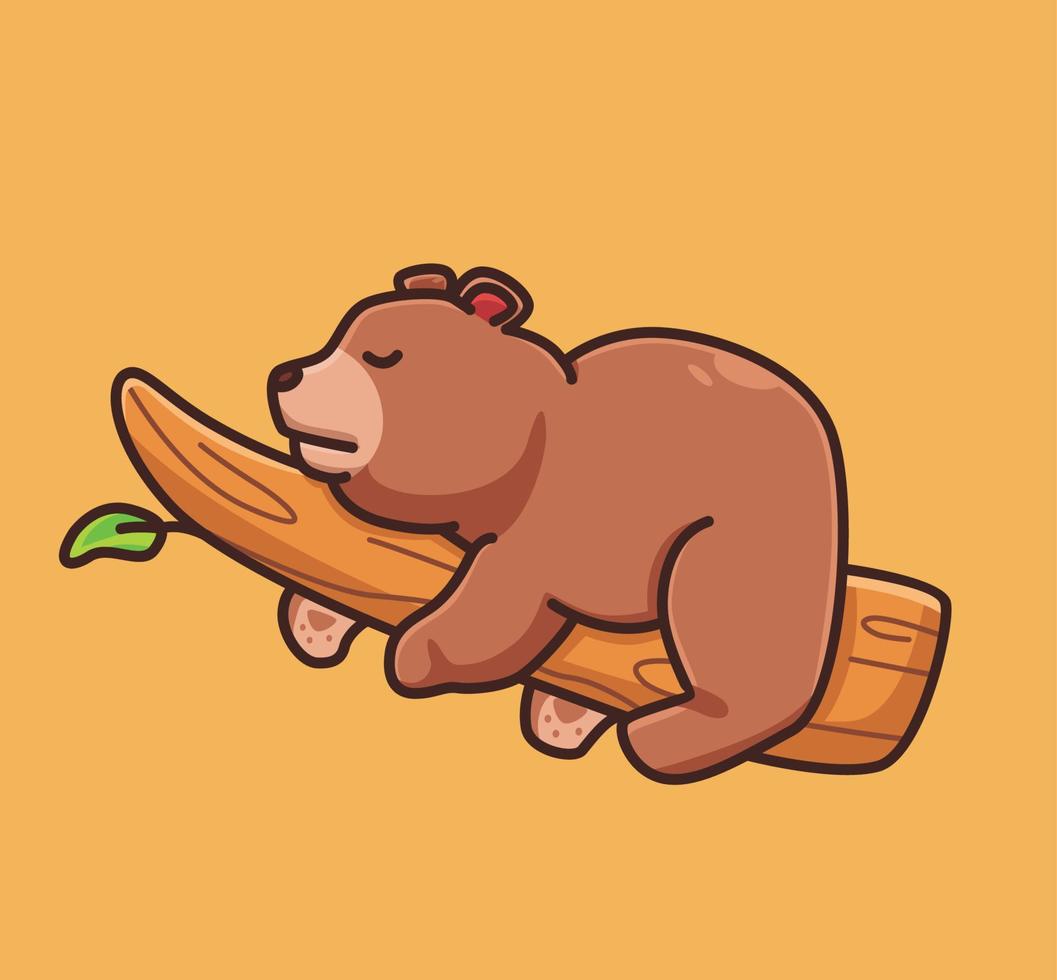 schattig tekenfilm grizzly beer slapen Aan Afdeling boom vector illustratie icoon geïsoleerd dier vlak