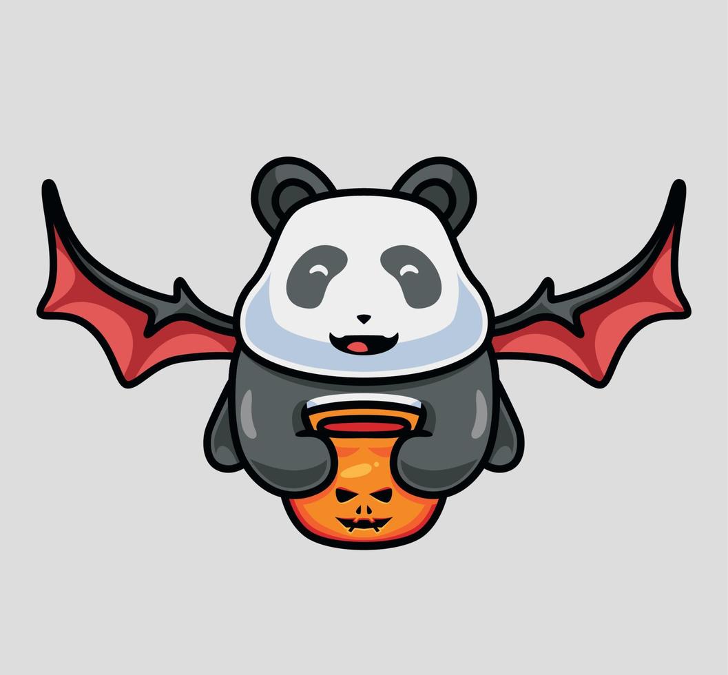 schattig vliegend panda. geïsoleerd tekenfilm dier halloween illustratie. vlak stijl geschikt voor sticker icoon ontwerp premie logo vector. mascotte karakter vector